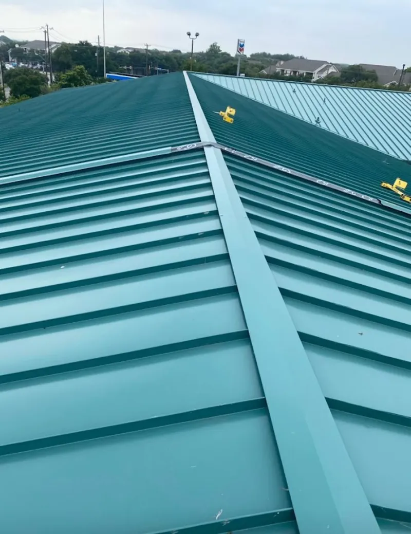 Green commercial metal roof ridge and valley for Metal Roof Repair in Minnehaha